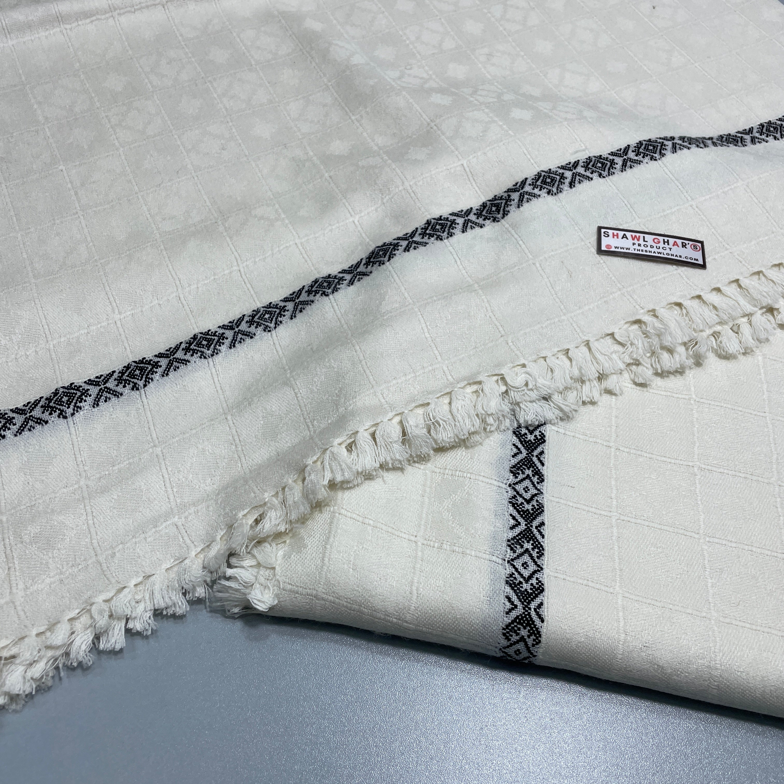 CheckMate Wool Shawl - White Color